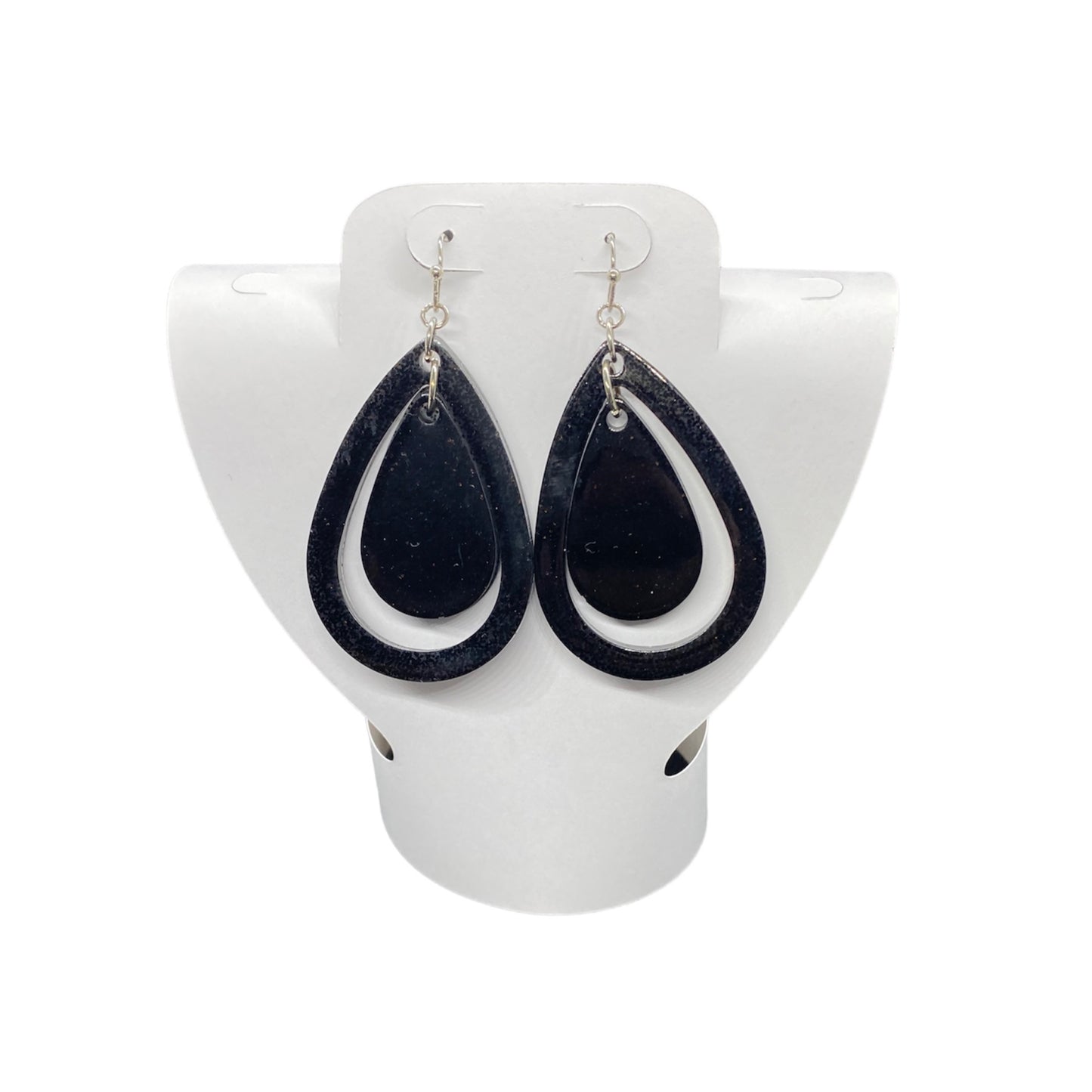 Earrings Black Double Teardrop