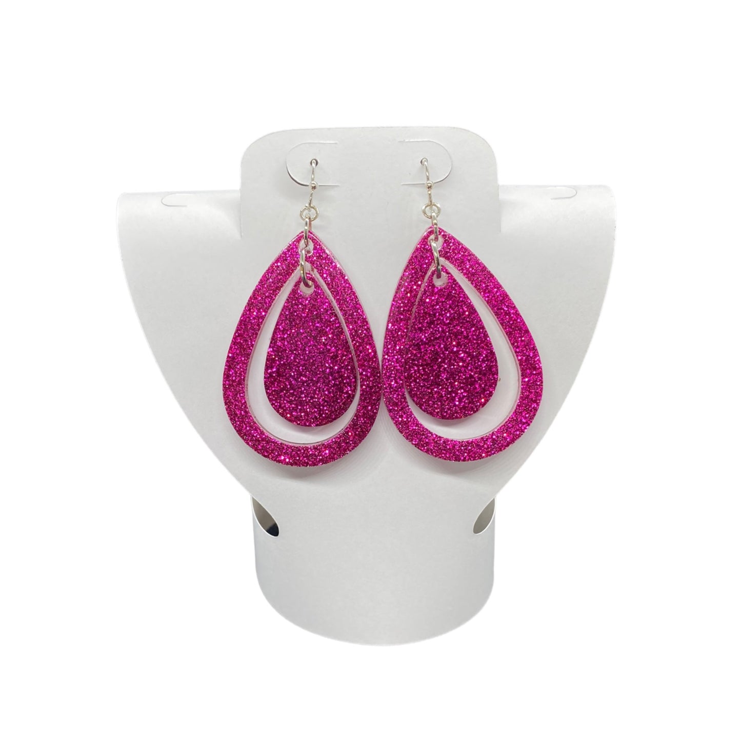 Earrings Dark Pink Double Teardrop