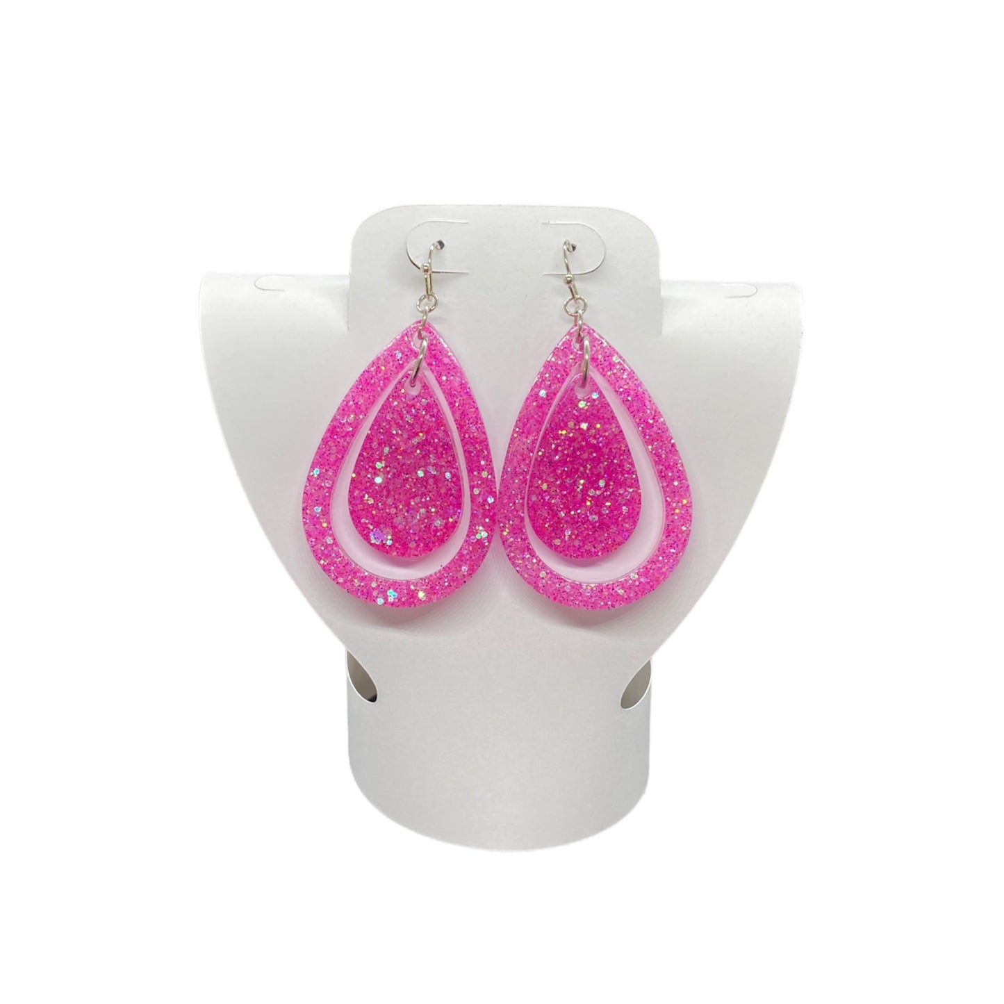 Earrings Bright Pink Double Teardrop