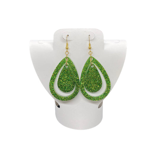 Earrings Green Double Teardrop