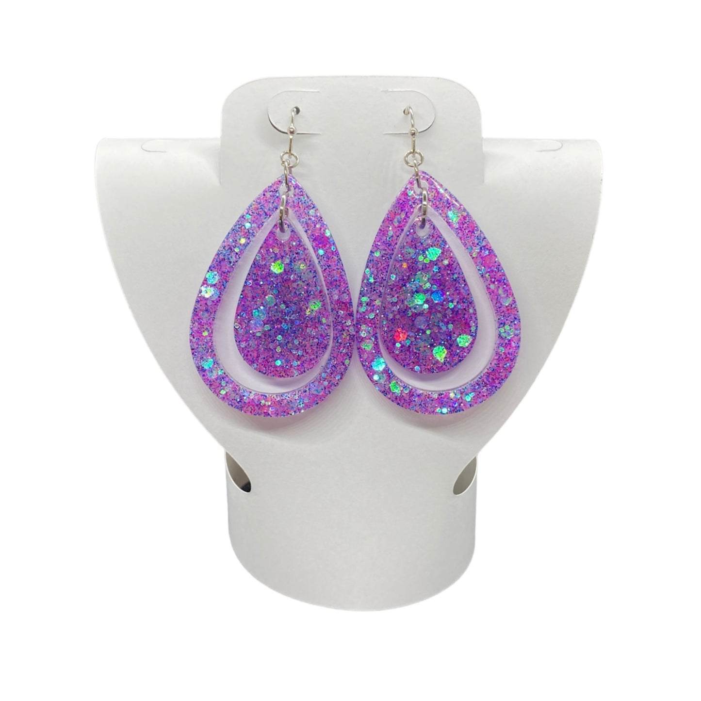 Earrings Purple Holo Double Teardrop