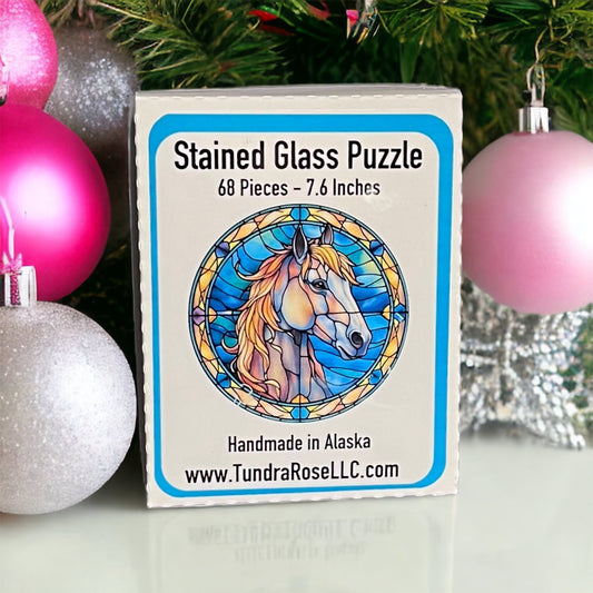 Horse Stained Glass Puzzle 68 Piece Round