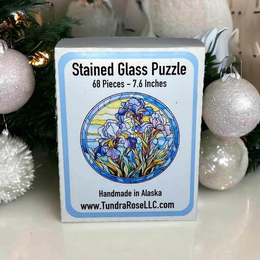 Flowers Stained Glass Puzzle 68 Piece Round