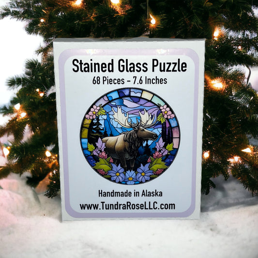 Moose Stained Glass Puzzle 68 Piece Round