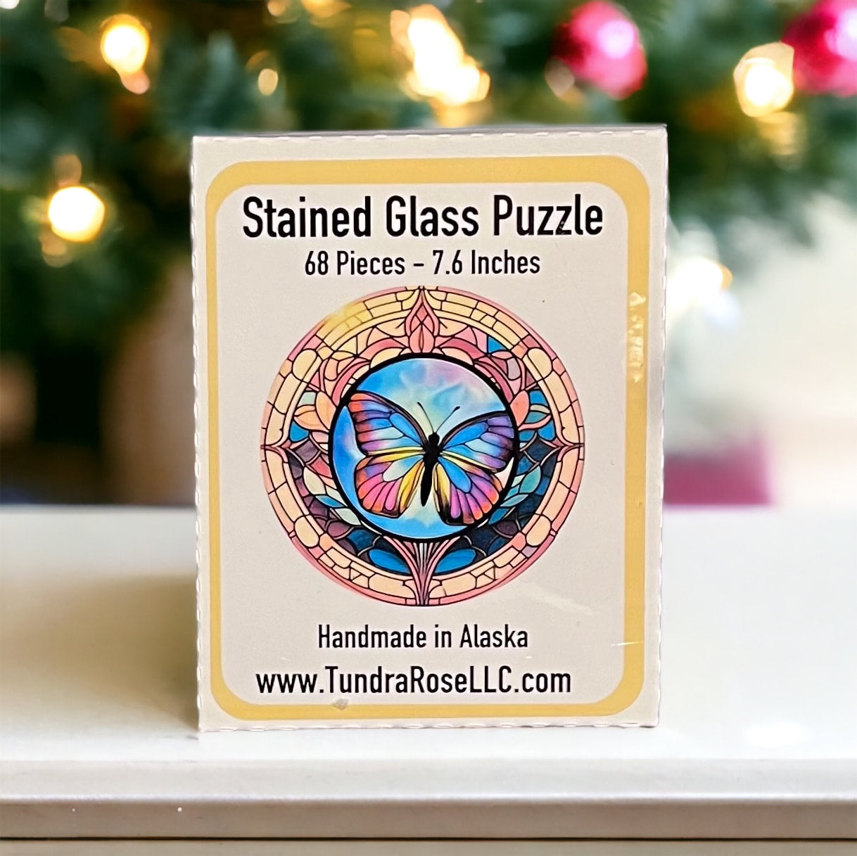 Butterfly Stained Glass Puzzle 68 Piece Round